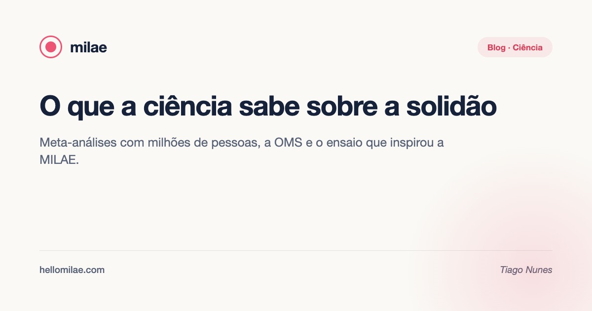 O que a ciência sabe sobre a solidão (e o estudo que inspirou a MILAE). Artigo de Tiago Nunes, blog da MILAE.